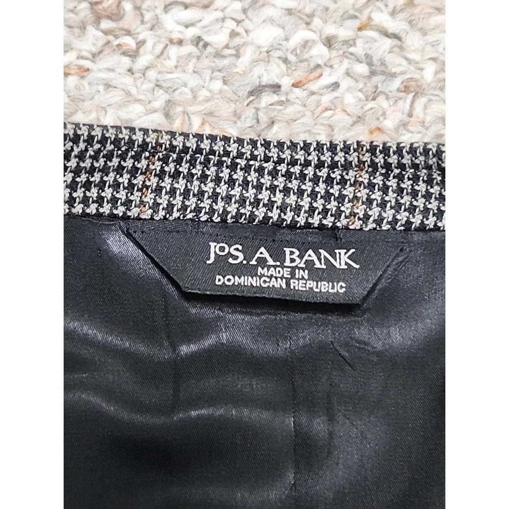 Jos A Bank 40R Silk + Wool Blend Blazer Sport Coat Suit Jacket Black Houndstooth
